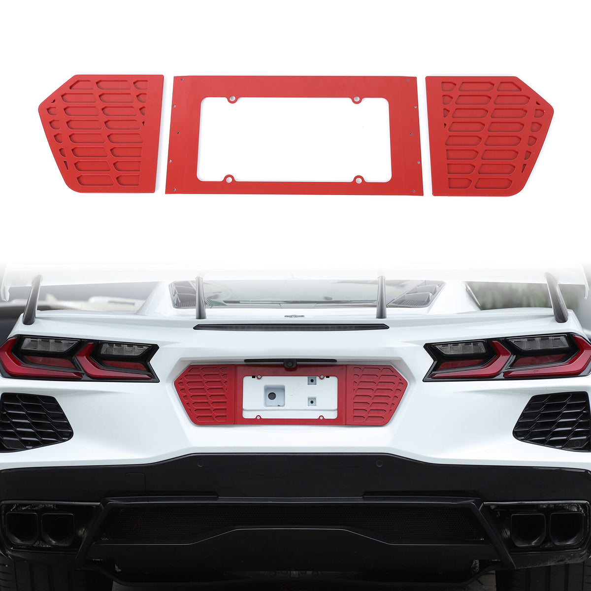 Red Aluminum Alloy Rear License Plate Filler Panel Trim for Corvette C8 2020+ 17