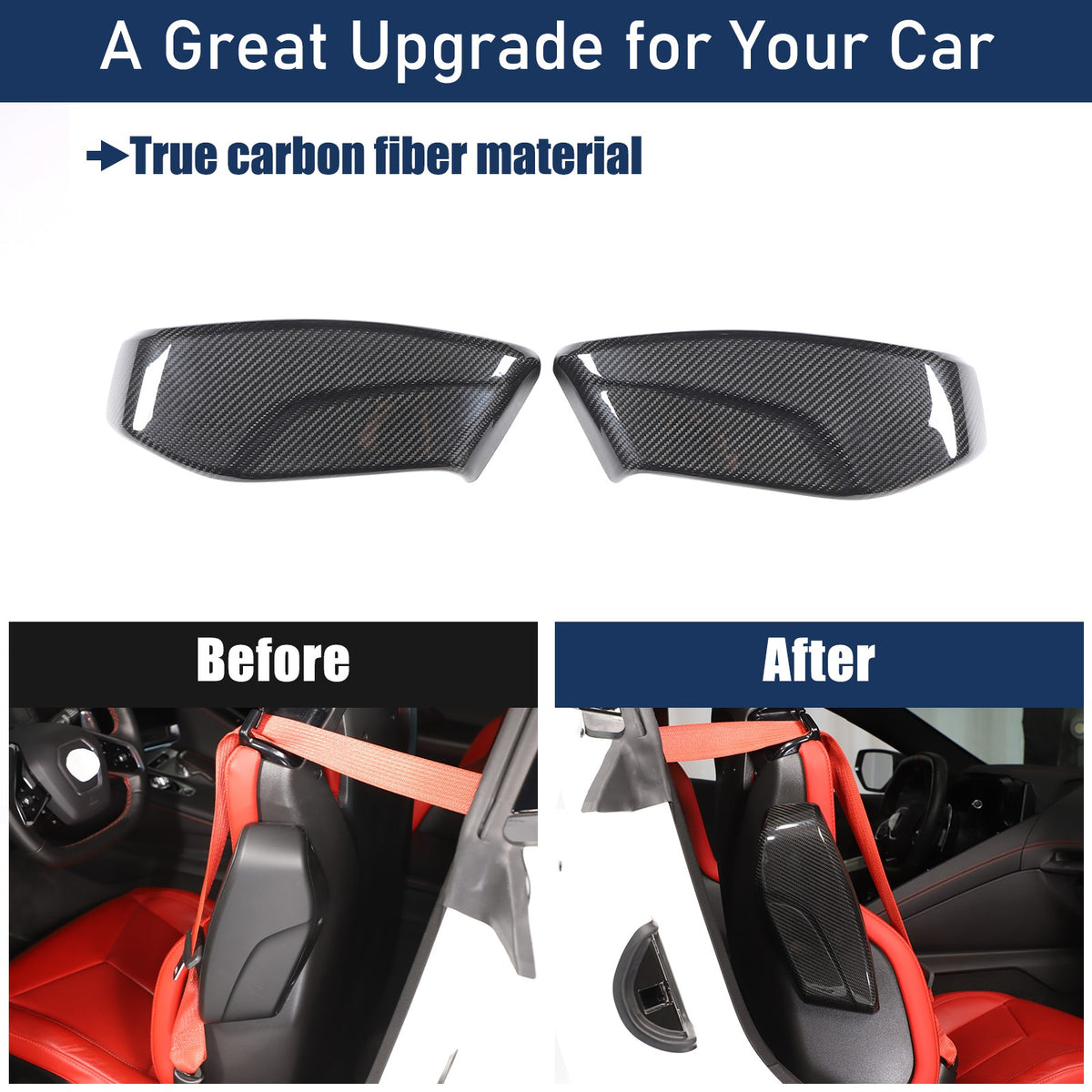 Real Dry Carbon Fiber Seat Side Cover Trim For Corvette C8 2020+ 18