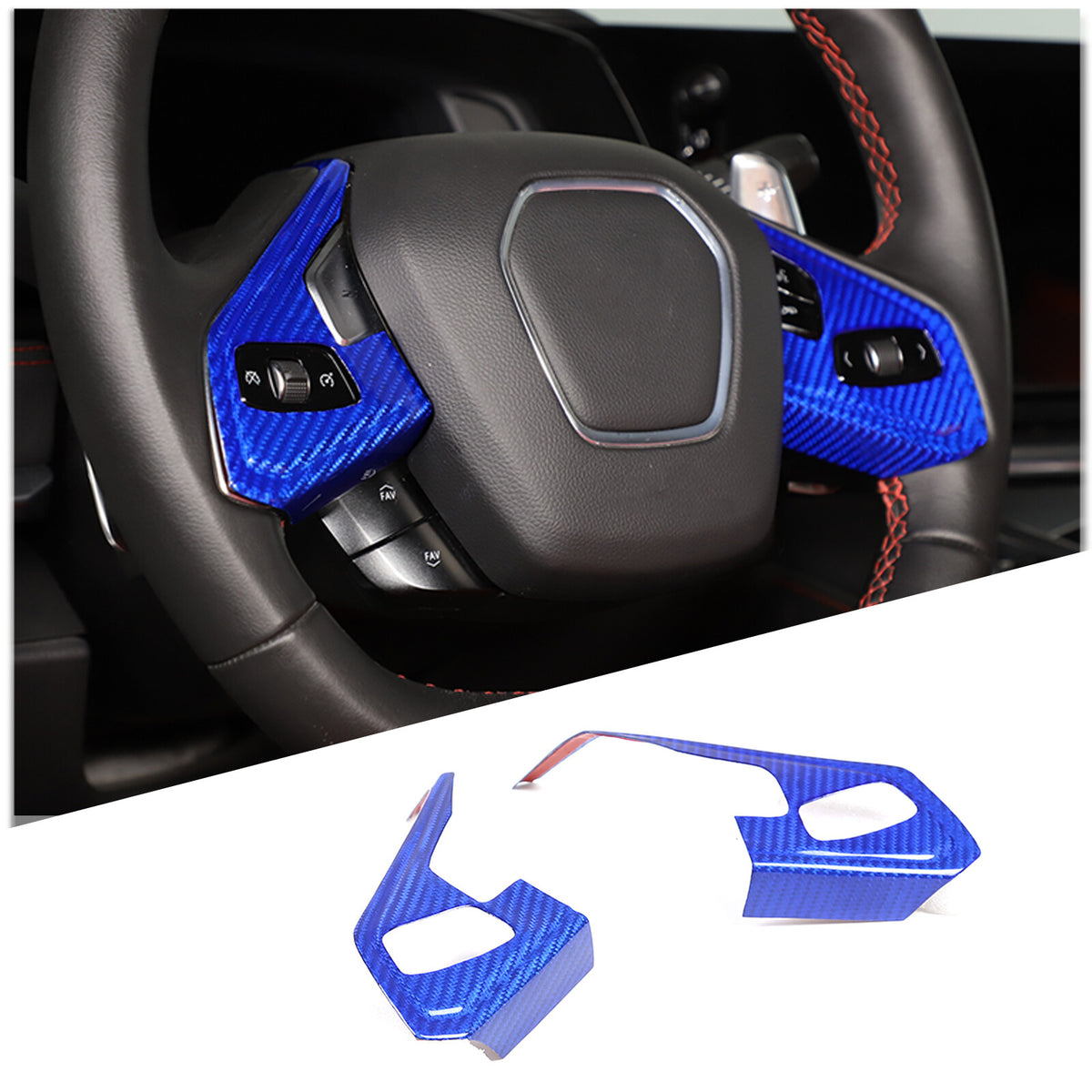 Blue Real Carbon fiber Steering Wheel Button Cover Trim For Corvette C8 2020-26 6