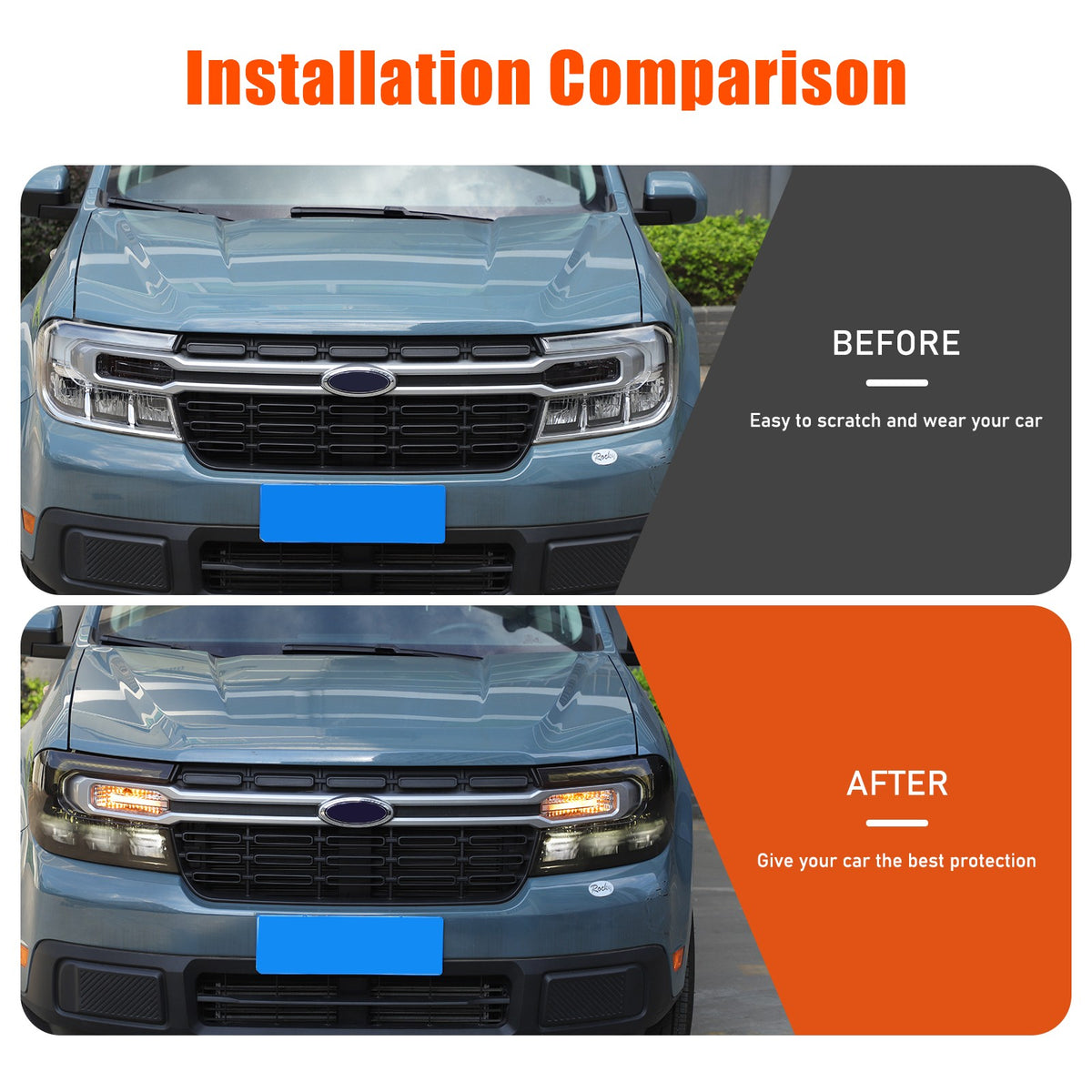 Transparent Gray Smoked Front Headlight Cover Trim For Ford Maverick 2022-24 US 13