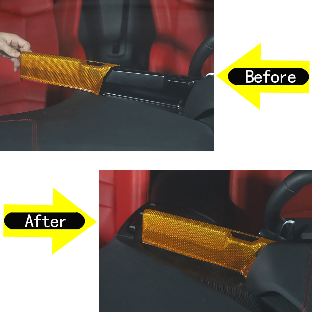 Yellow Carbon Fiber Center Console Screen Back Frame Trim For Corvette C8 20-25 3