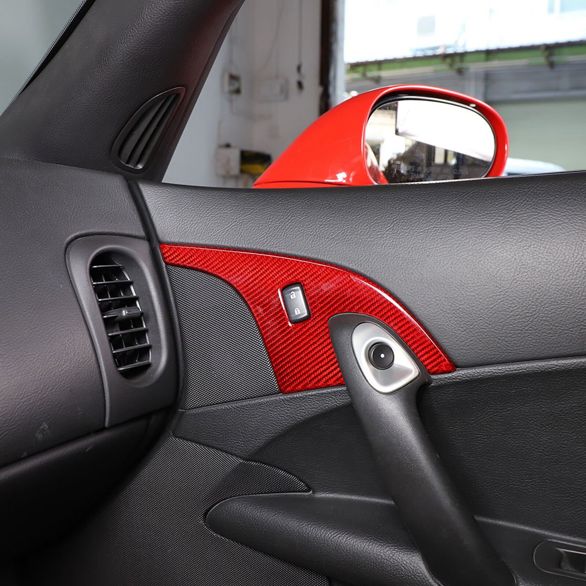 Red Real Carbon Fiber Interior Door Lock Panel Trim For Corvette C6 2005-2013 8