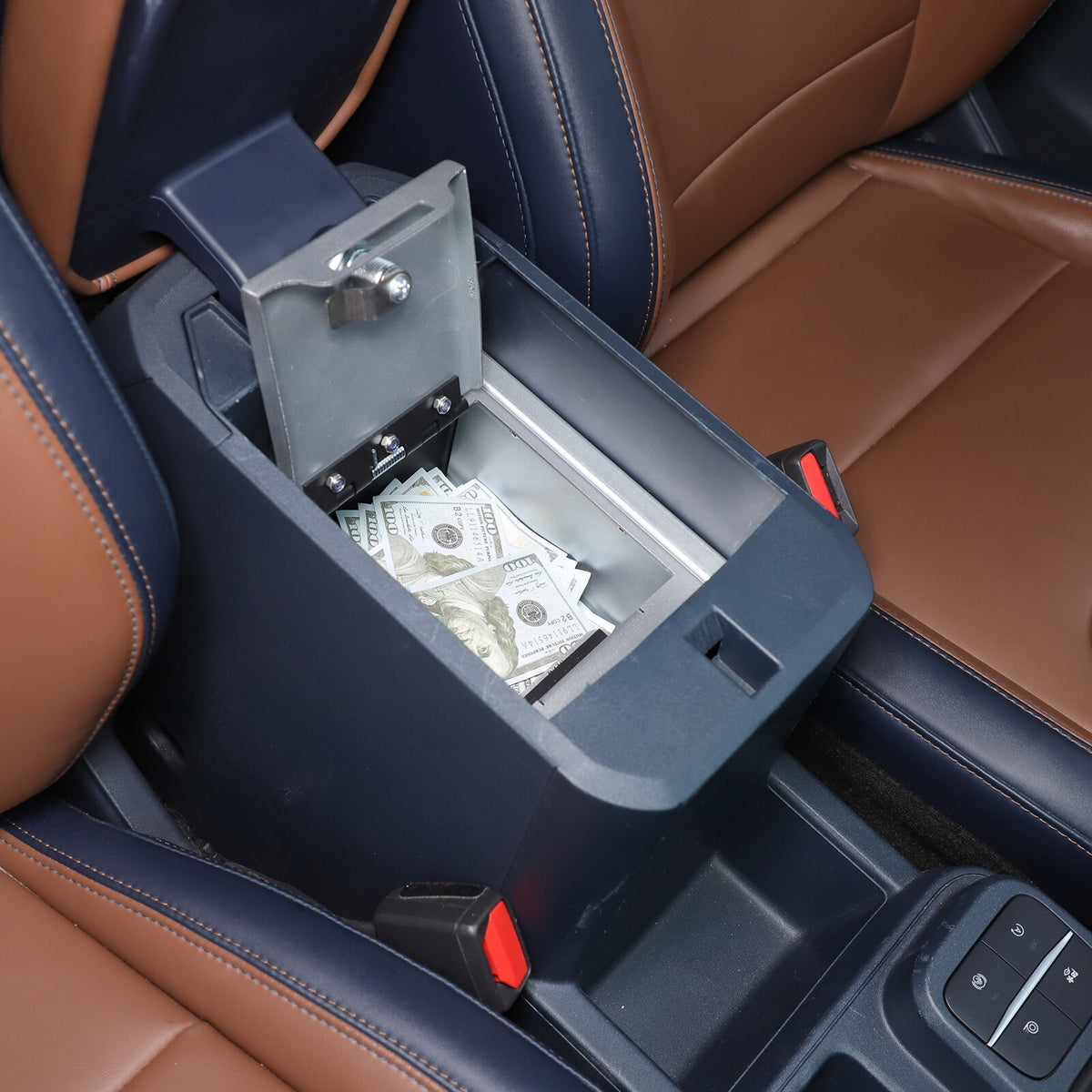 Silver Center Console Armrest Safe Storage Lock Box TRAY For Ford Maverick 22-25 2