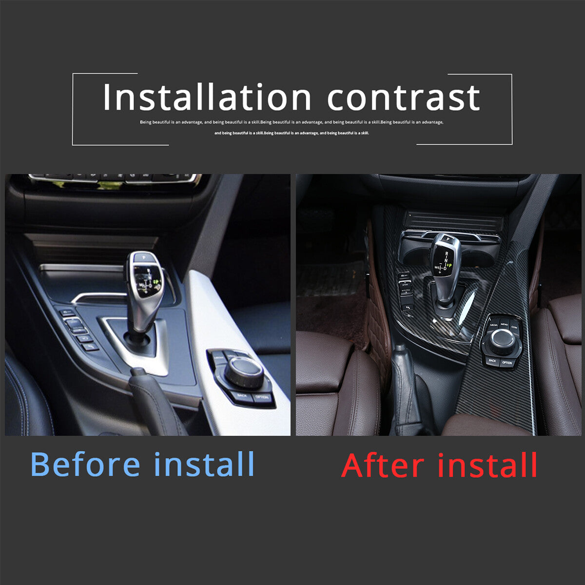 ABS Carbon Fiber Gear Shift Panel Cover Trim For BMW 3 Series F30 F34 2013-2019 11
