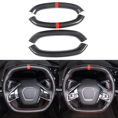Red Top Real Carbon Fiber Steering Wheel Trim Cover For Corvette C8 2020+ 2