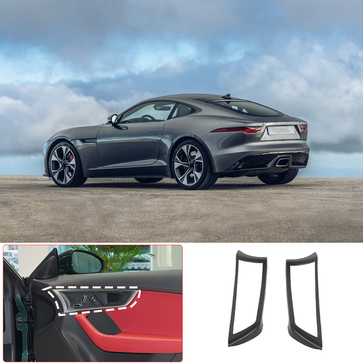 Matte Black Inner Door Handle Frame Cover Trim Fit For 2013-24 Jaguar F-TYPE US 4