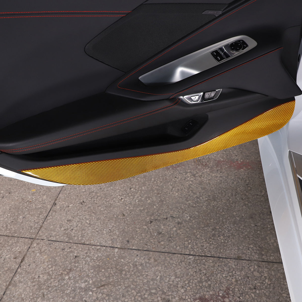 Yellow Carbon Fiber Door Anti-Kick Panel Sticker For Corvette C8 2020-26 6