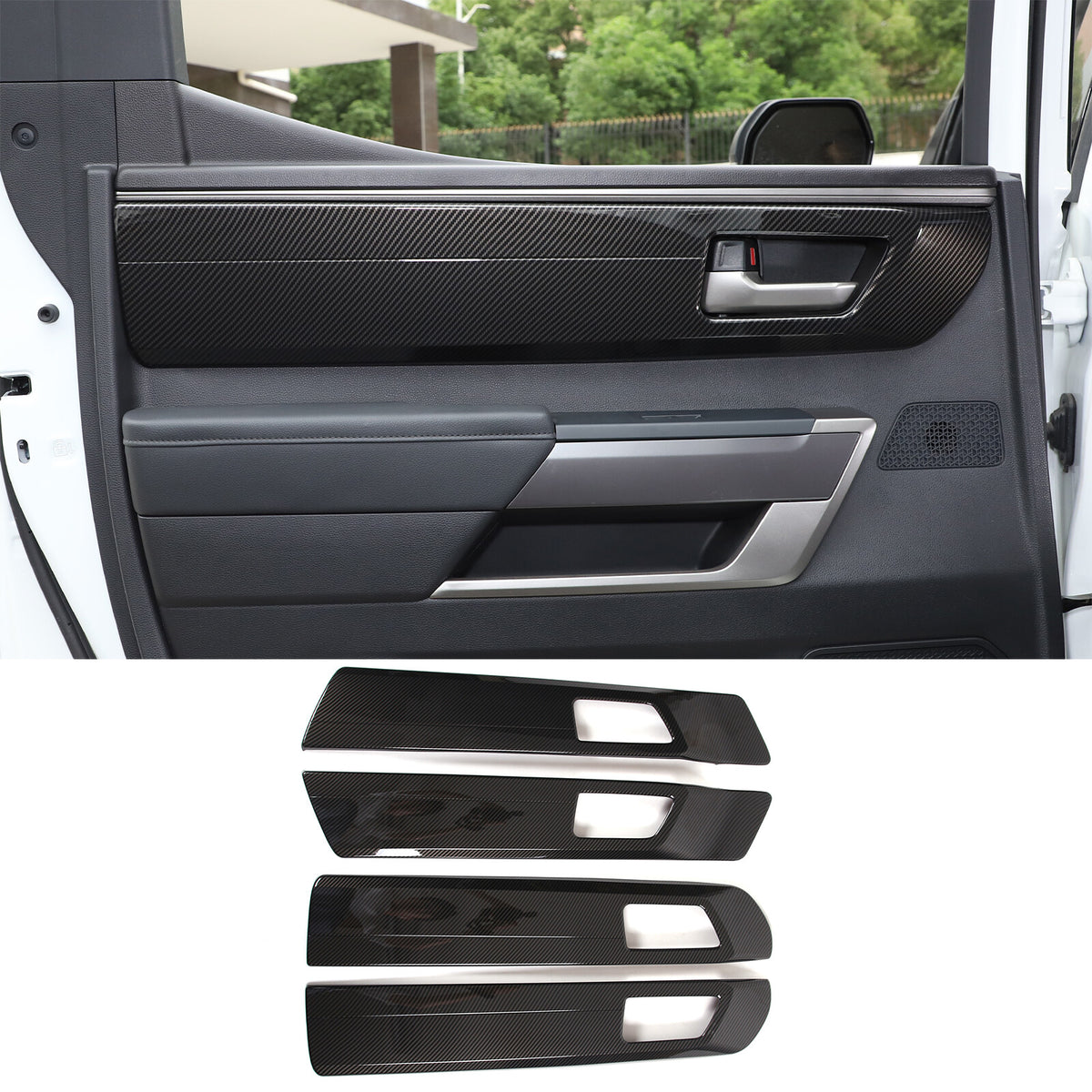 ABS Carbon Fiber Inner Door Handle Panel Frame Trim For Toyota Tundra 2022-23 US 2