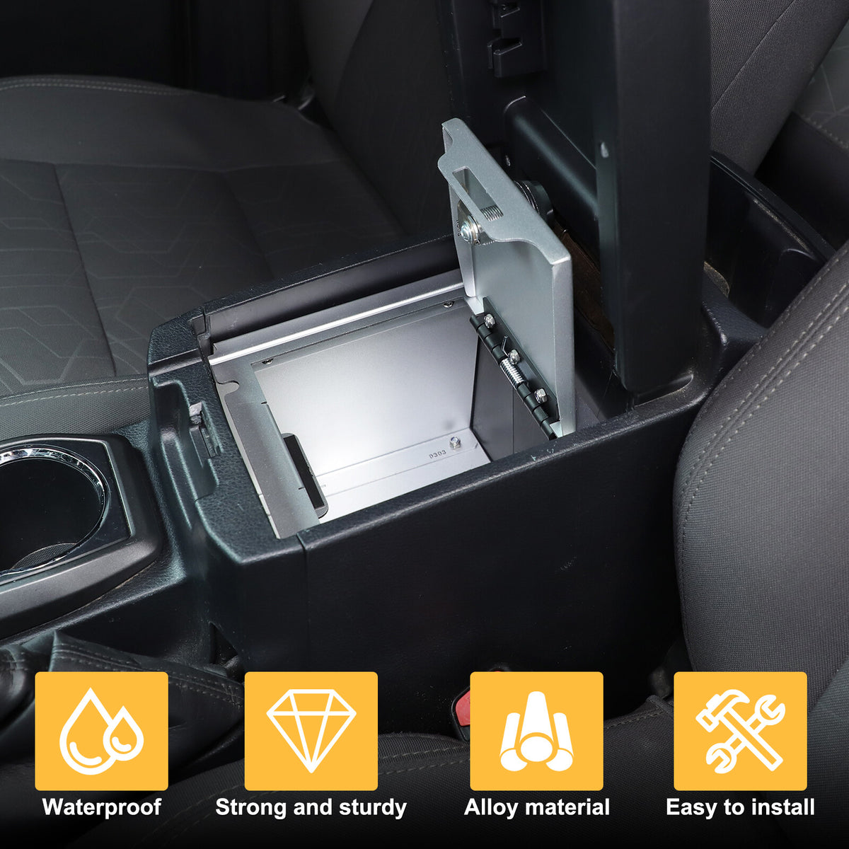 Silver Center Console Safe Armrest Storage Lock Box TRAY For Toyota Tacoma 16-22 17