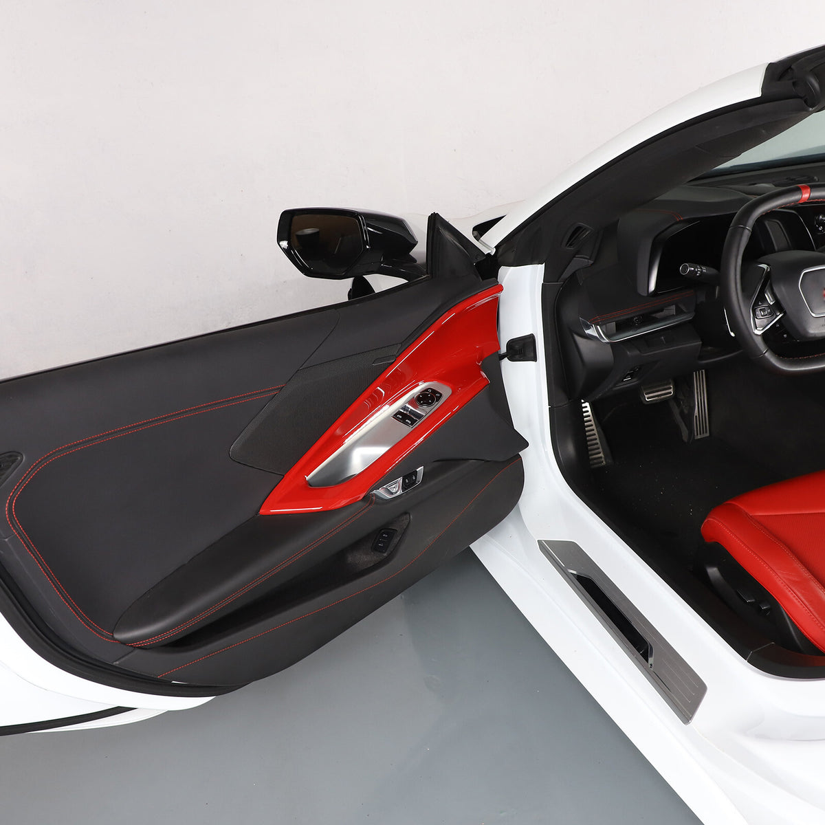 Red ABS Interior Door Window lift Panel Trim Cover Fits For Corvette C8 2020-26 2