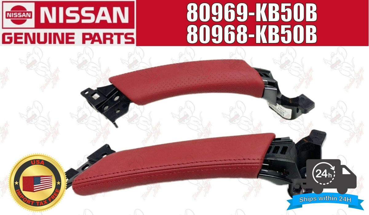 NISSAN Genuine R35 GT-R Red Leather Front Door Pull Handle Right & Left Set OEM 1