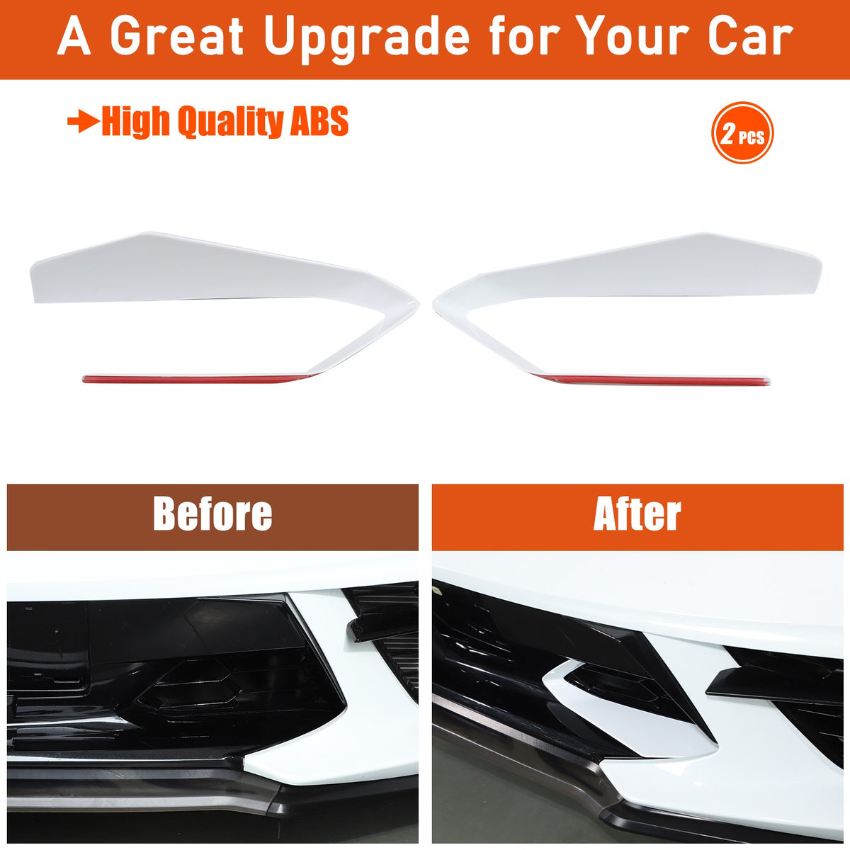 White ABS Front Bumper Center Grille Frame Trim For Corvette C8 2020+ 24