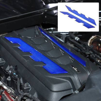 Blue Real Carbon Fiber Hood Engine Side Cover Trim for Corvette C8 2020+ 18