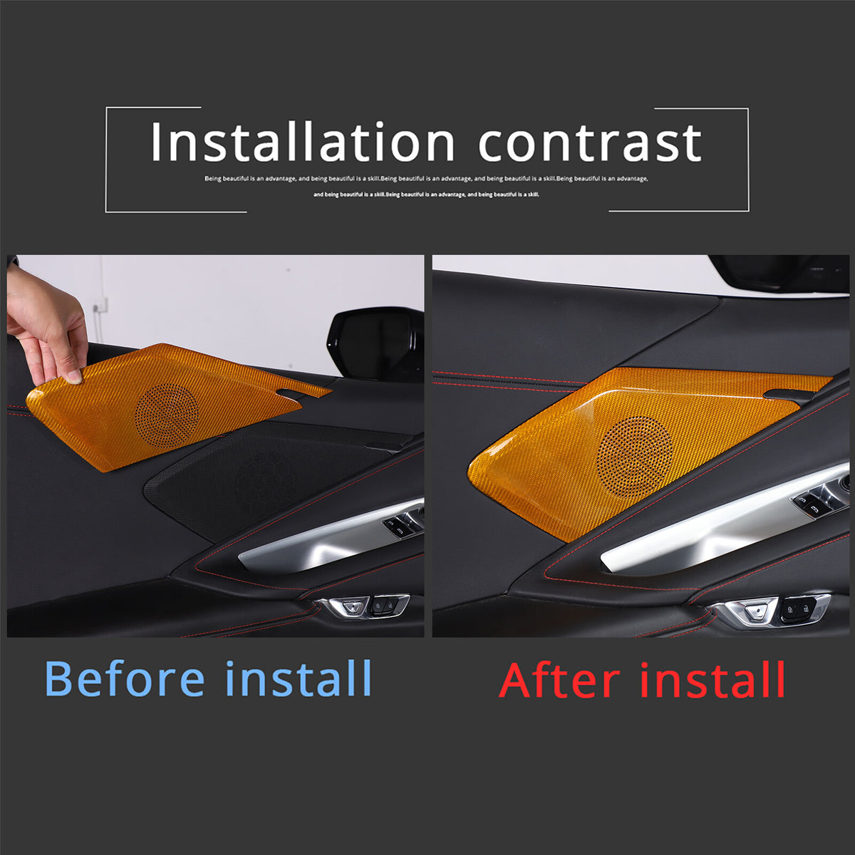 Yellow Real Carbon Fiber Door Sound Speaker Cover Trim For C8 Corvette 1LT 2026 12