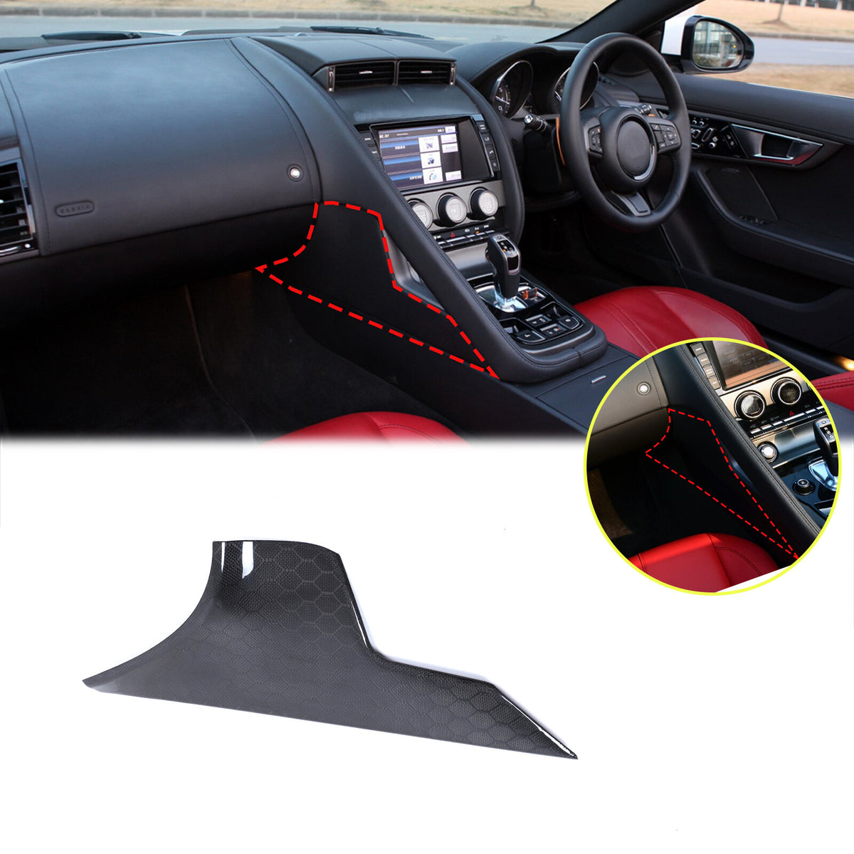 Honeycomb Gear Shift Side Panel Cover Interior Trim For Jaguar F-Type X152 13-24 6