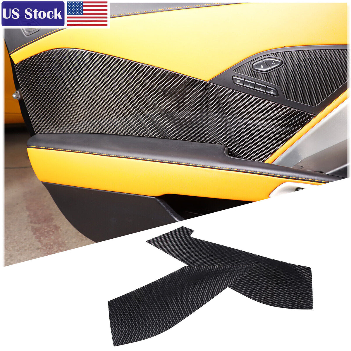 2PCS Carbon Fiber Interior Door Panels Sticker Trim For Corvette C7 2014-2019 US 1