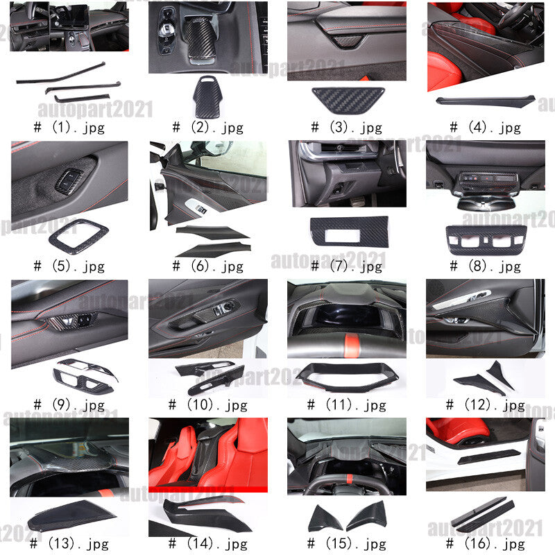 Real Dry Carbon Fiber Full Interior Center Set Trim Kit For Corvette C8 20-25 US - Styles 46-50 3