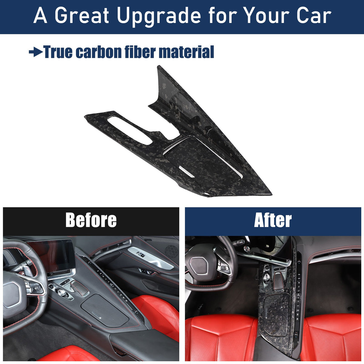 Forged Real Carbon Fiber Center Gear Shift Panel Trim For Corvette C8 2020+ 21