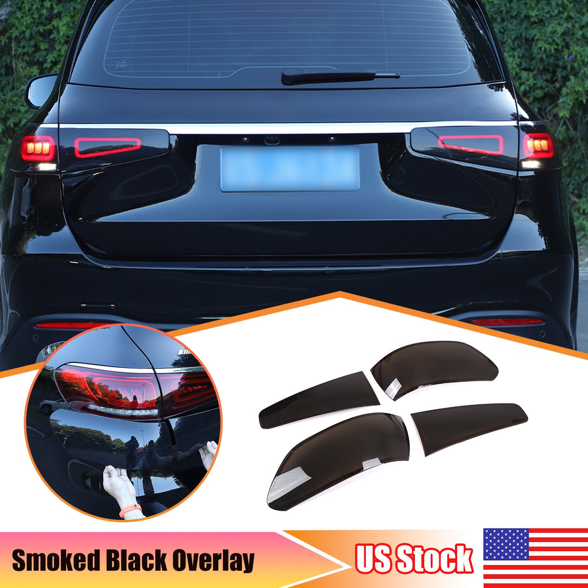 Smoked Tail Light Cover Rear Light Guard Bezel Trim For Benz GLS 20-22 US 1