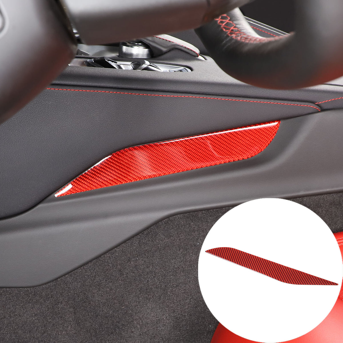 Red Soft Carbon Fiber Interior Decor Trim Kit Cover Set For Corvette C8 20-25 111