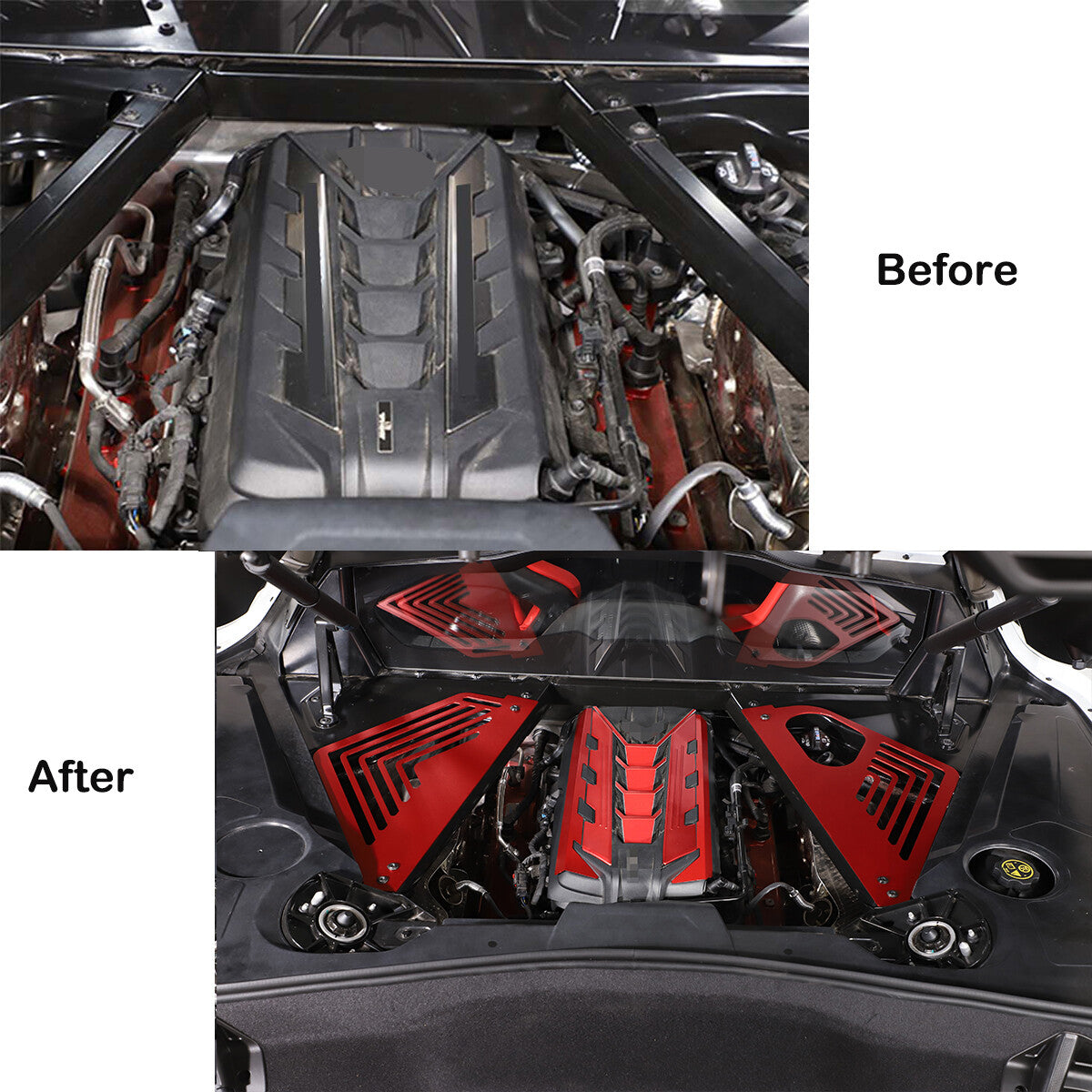 Red Alloy Engine Bay Panel Rear Crossmember Cover Set For CORVETTE C8 2020-26 3