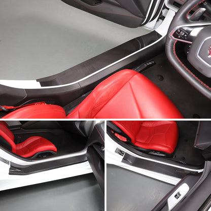 Real Carbon Fiber Full Wrapped Exterior Door Sill Plate Trim For Corvette C8 US 6