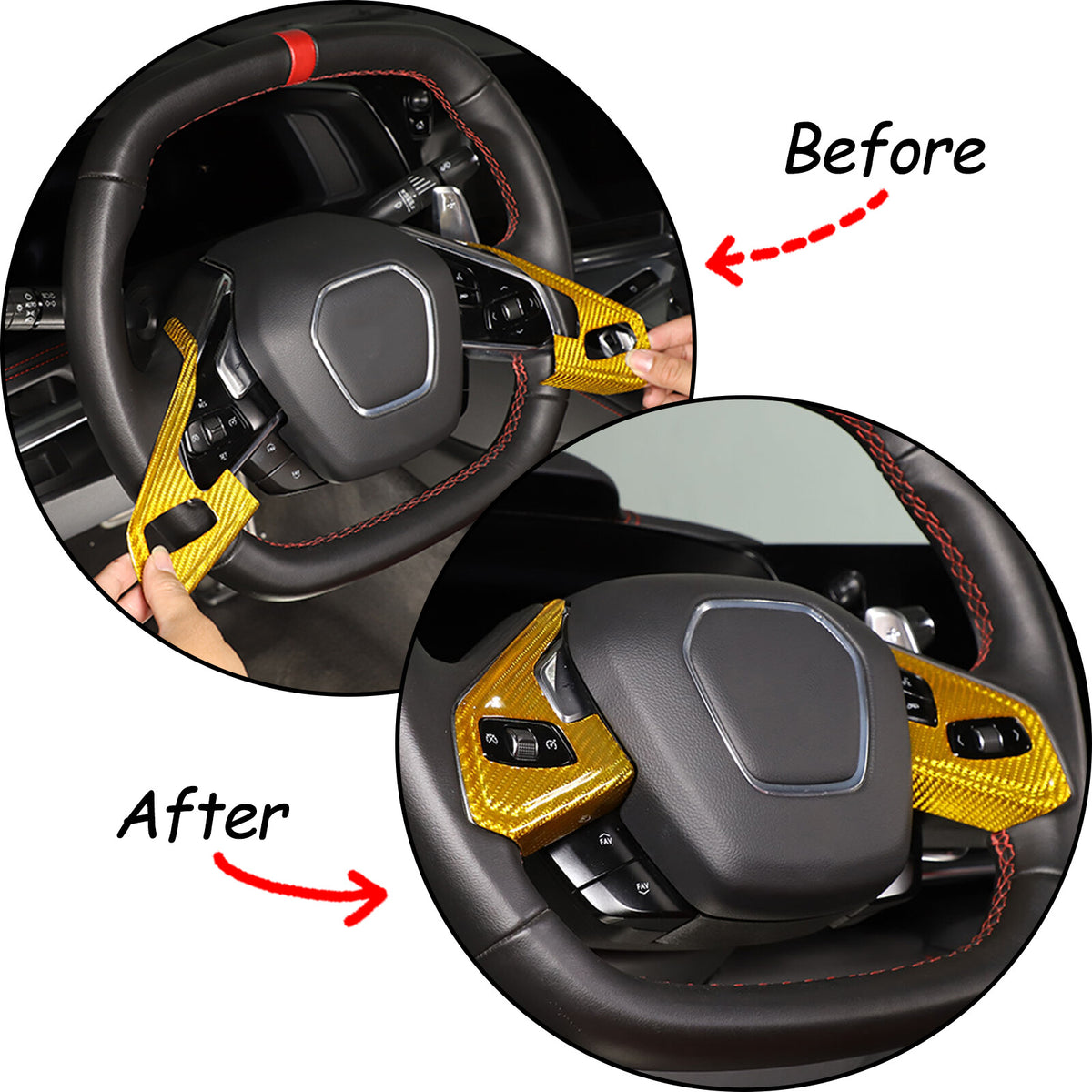 Yellow Carbon Fiber Steering Wheel Button Cover Trim For Corvette C8 20-26 3
