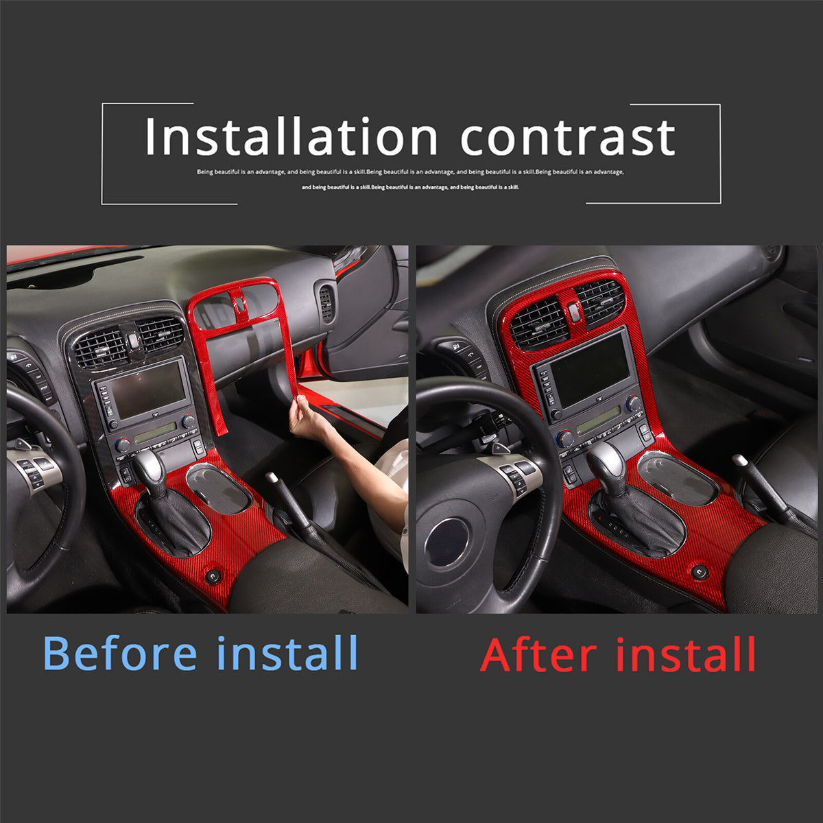 Red Real Carbon Fiber Center Console Panel Cover Trim Set For 05-13 Corvette C6 6