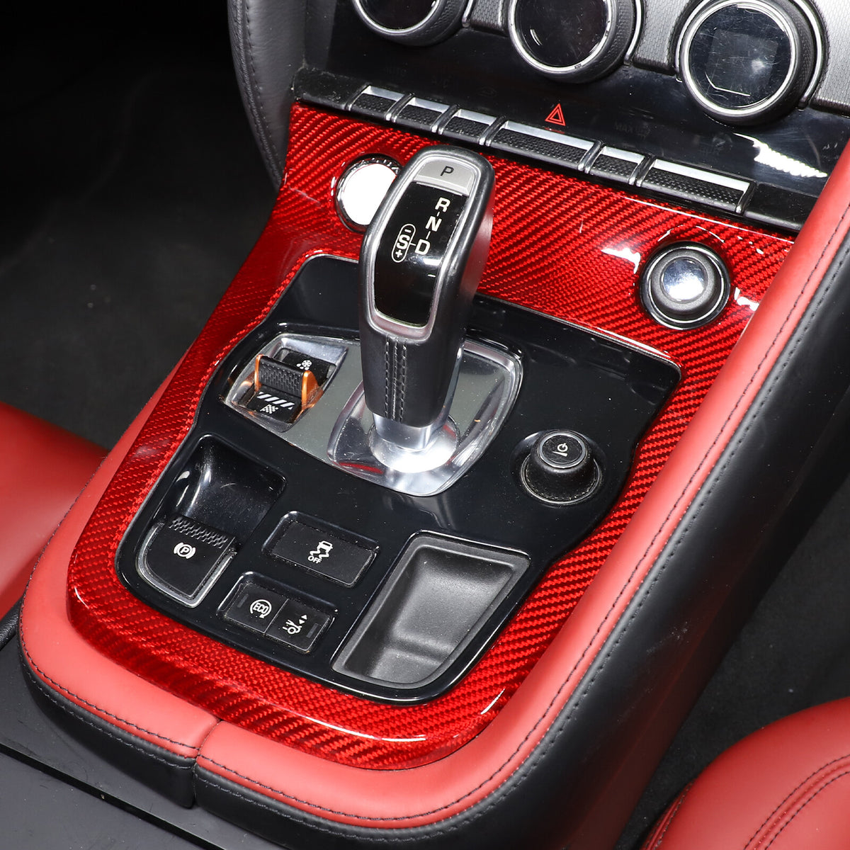 Red Carbon fiber Center Gear Shift Panel Trim Frame for Jaguar F-type 2013-22 2