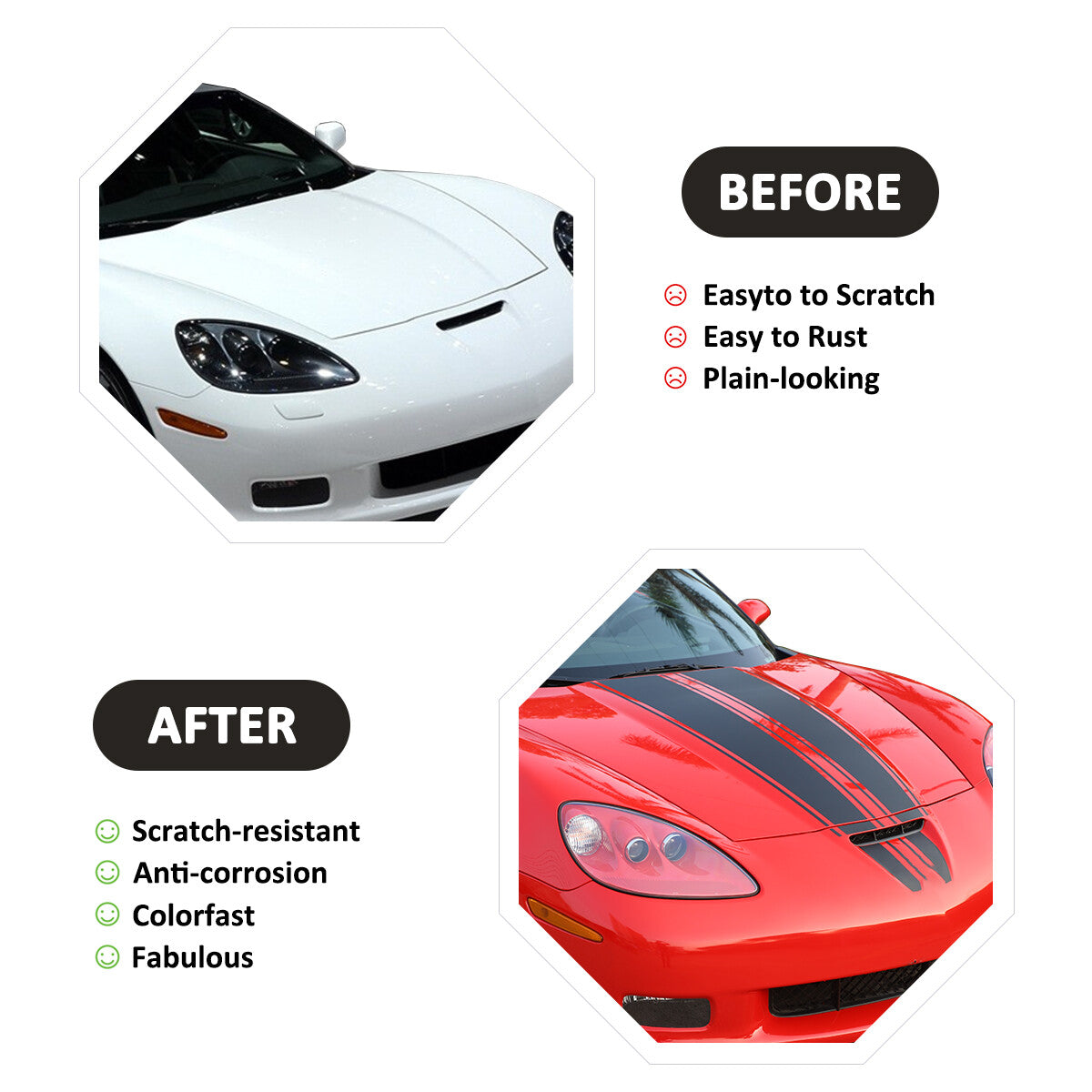 6PCS Hood Blackout Vinyl Decal Sticker Exterior For Corvette C6 2005-2013 US 3
