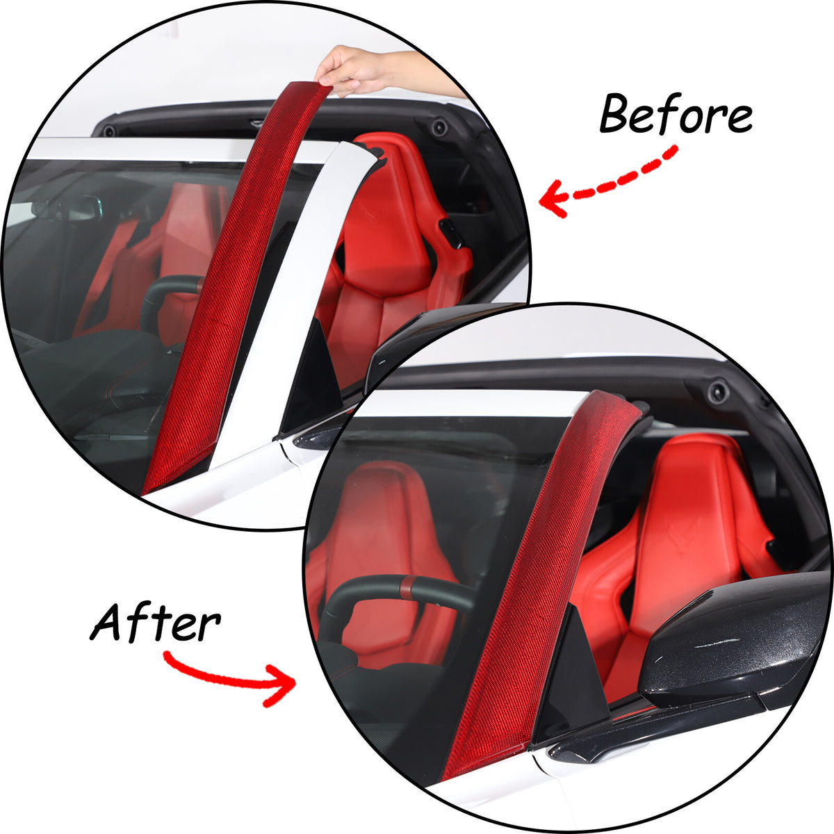 Red Carbon Fiber Exterior A-pillar Trim Cover Fits For Corvette C8 2020-2026 2