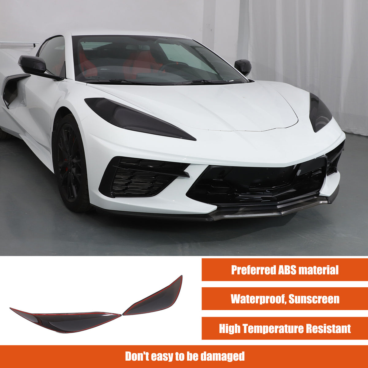 Smoked Blackout Headlight Lamp Cover Bezel Overlay Trim For Corvette C8 2020-26 3
