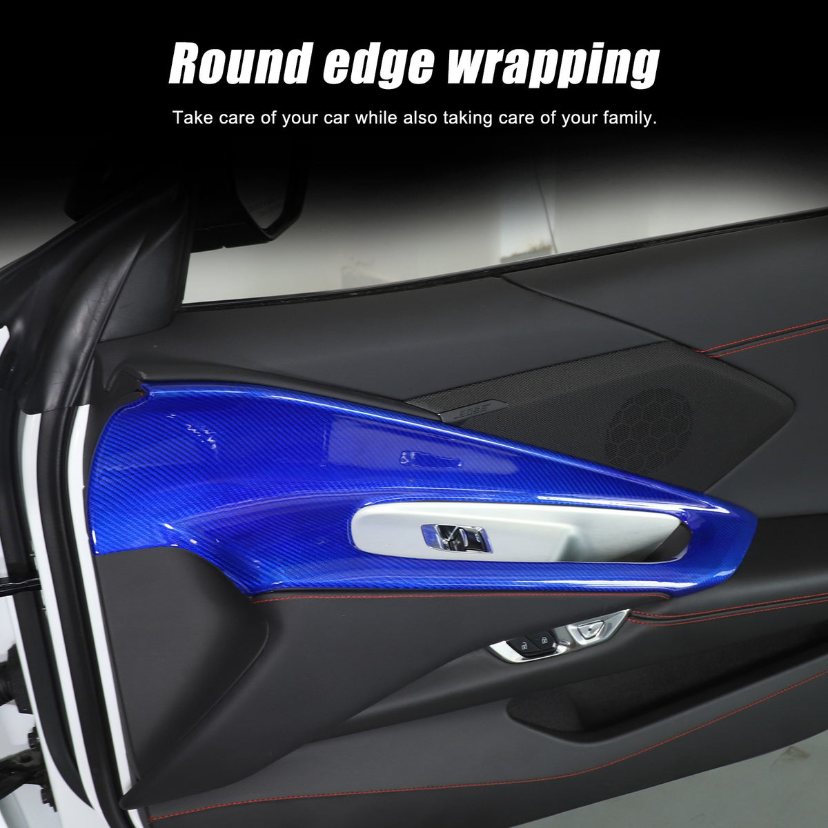 Blue Real Carbon Fiber Interior Door Panel Trim Cover For Corvette C8 2020-2026 13