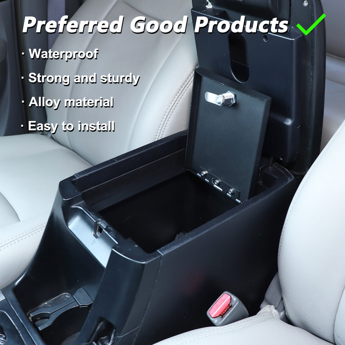 Locking Center Armrest Vault Safe Storage Box For Toyota Prado FJ120 03-09 9