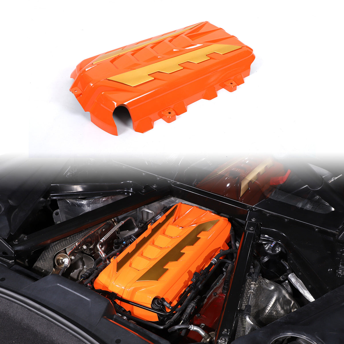 Orange Engine Bay Panel Cover Trim in Edge Yellow For Corvette C8 2020-26 US 2