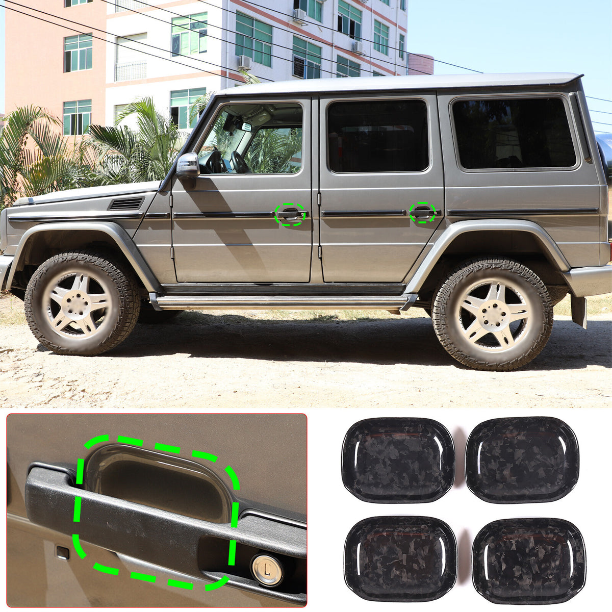 Forged Carbon Fiber Exterior Door Bowl Cover Trim For Mercedes G Class 2004-2018 11