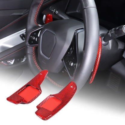 Red Real Carbon Fiber Gear Shift Paddles Paddle Shifters For Corvette C8 2020-26 1