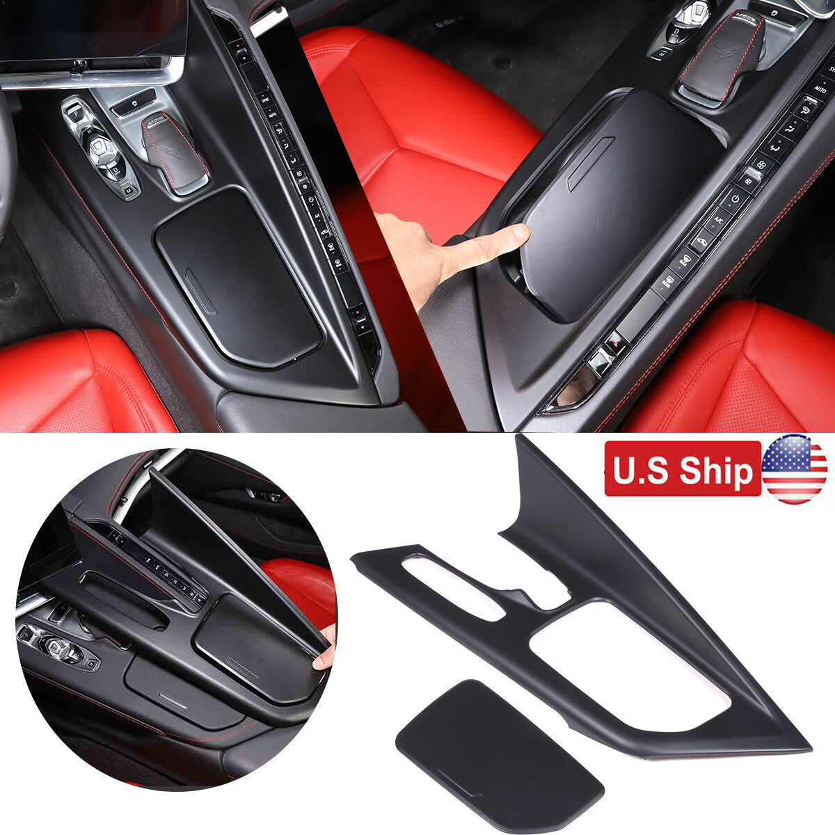 Matte black Center Console Gear Shift Panel Cover Trim For Corvette C8 2020-25 1