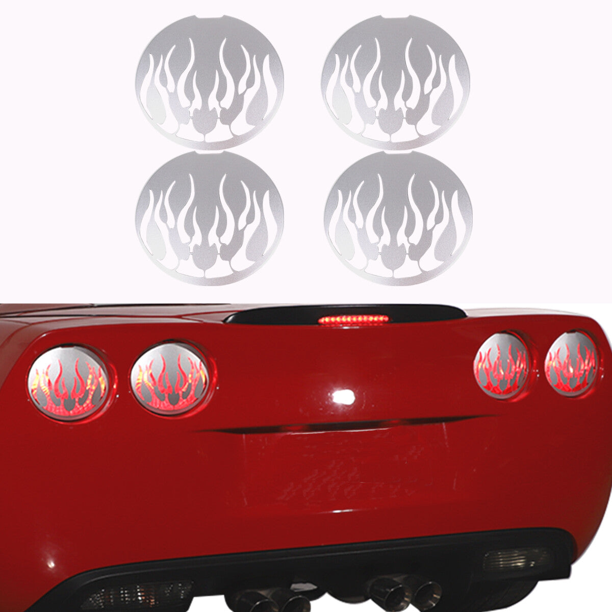 Silver Flame Steel Rear Tail Light Grille Cover for Corvette C6 GS/Z0/ZR1 05-13 2