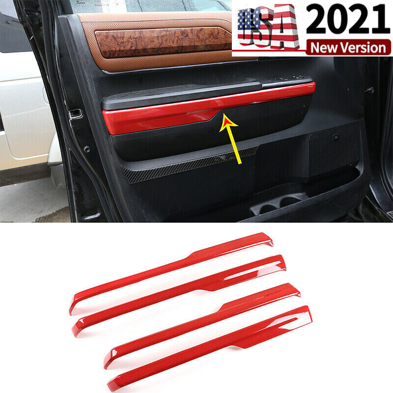 ABS Red Inner Door Armrest Cover Trim Frame For Toyota Tundra Crew Cab 2014-2018 1