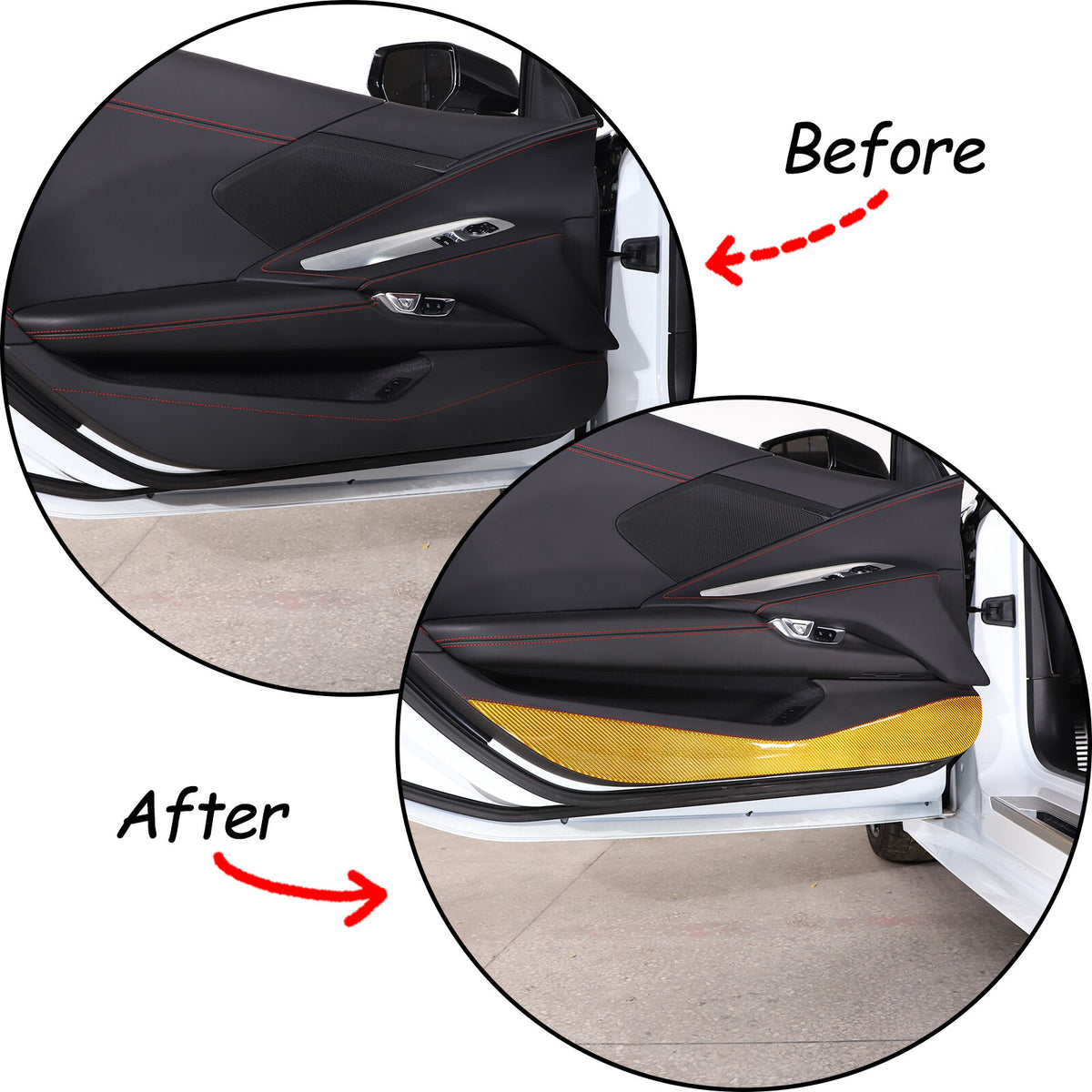 Yellow Carbon Fiber Door Anti-Kick Panel Sticker For Corvette C8 2020-26 11