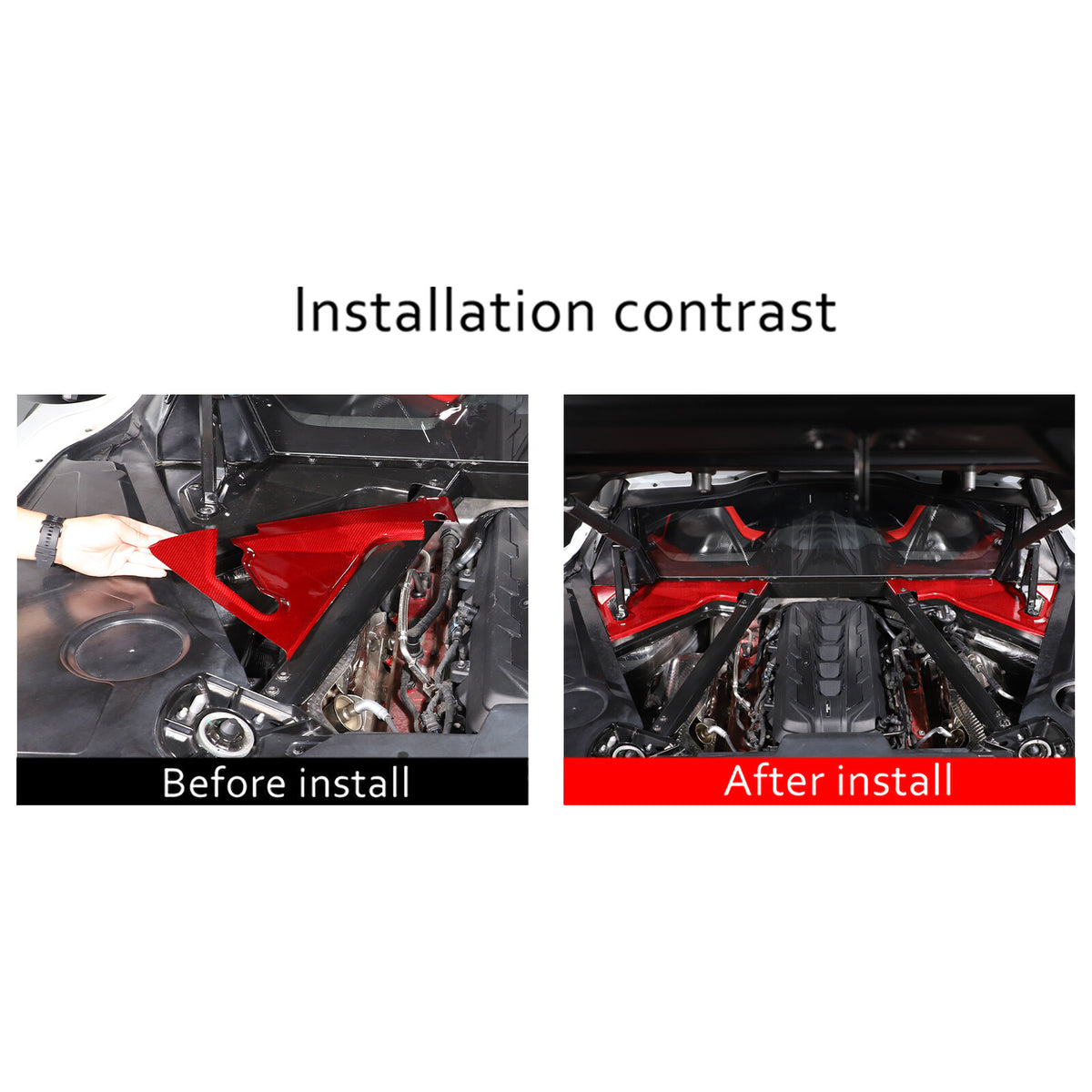 Red Real Carbon fiber Front Hood Lift Support Corner Cover For Corvette C8 20-26 11