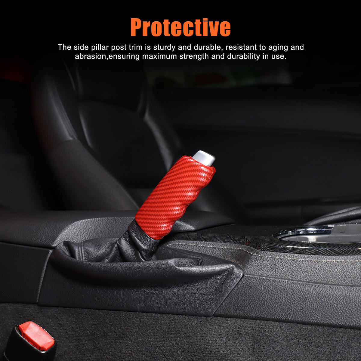 Red Carbon Fiber ABS Parking Brake Lever Sleeve Trim For Corvette C6 2005-2013 4