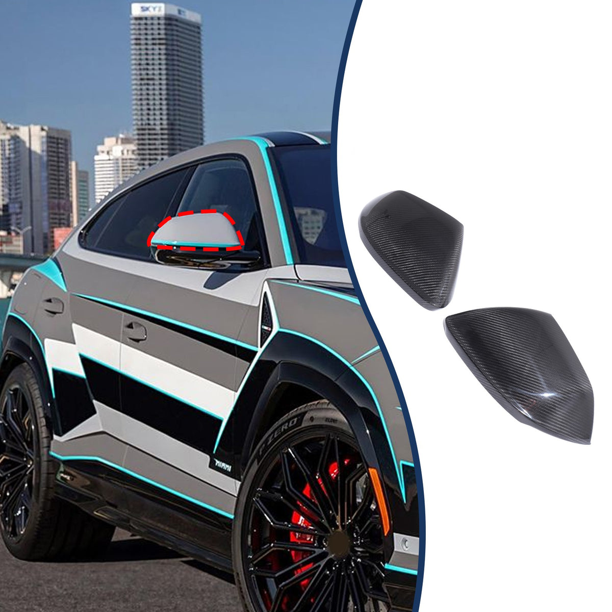 Real Carbon Fiber Exterior Mirror Trim W Light For Lamborghini URUS 18-24 US 14
