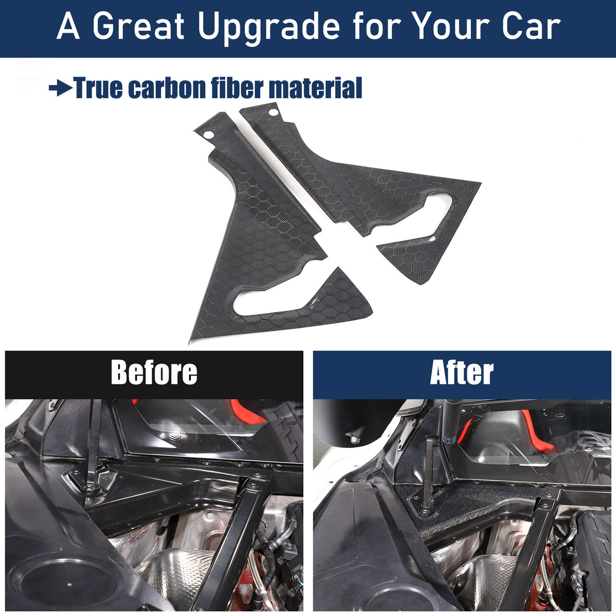 Honeycomb Carbon Fiber Engine Bay Corner Base Cover Overlay For Corvette C8 20+ 11