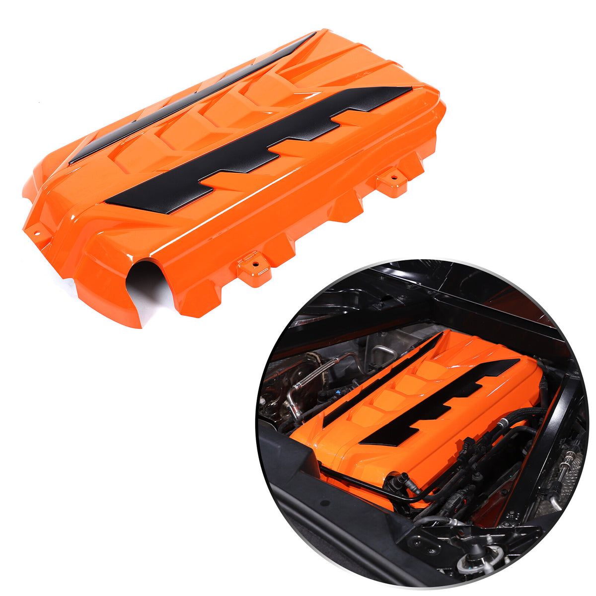 Orange Engine Bay Panel Cover Trim in Edge Black For Corvette Coupe C8 2020-2026 10