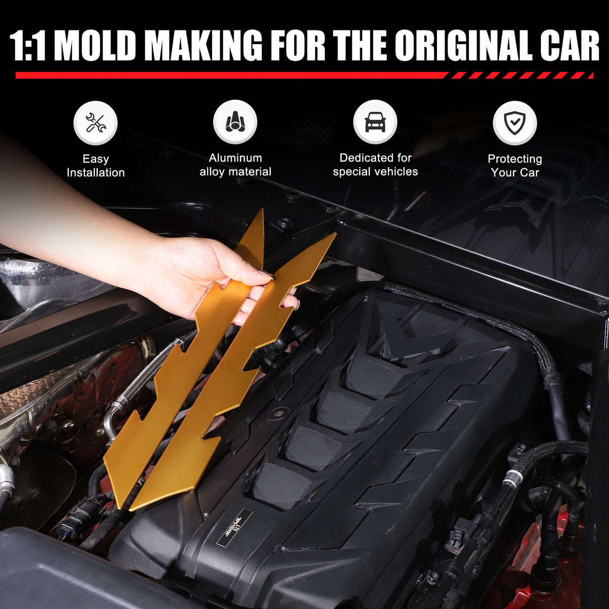 Yellow Alloy Engine Bay Panel Rear Crossmember Cover Set For CORVETTE C8 2020+ 21