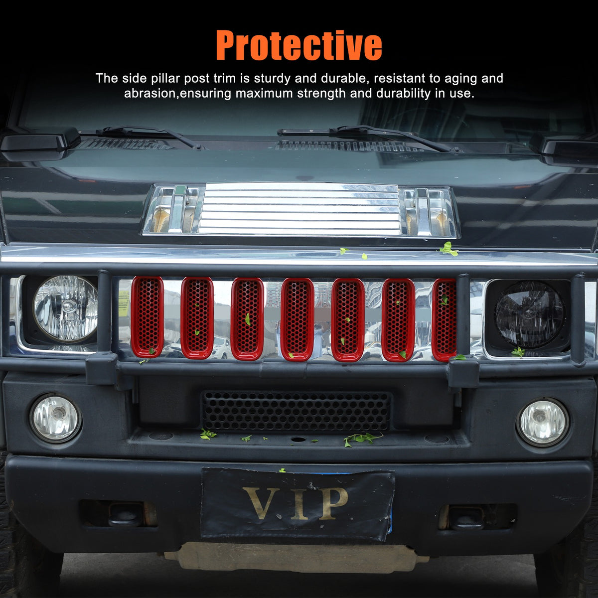 Sport Red ABS Front Grille Anti-Insect Bug Screen Trim For Hummer H2 2003-2009 6