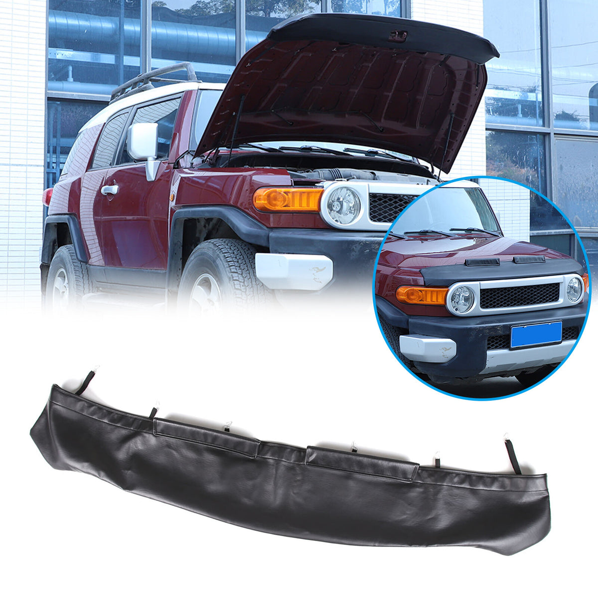 Front Leather Hood Cover Protector Bra Trim For Toyota FJ Cruiser 2007-21 5