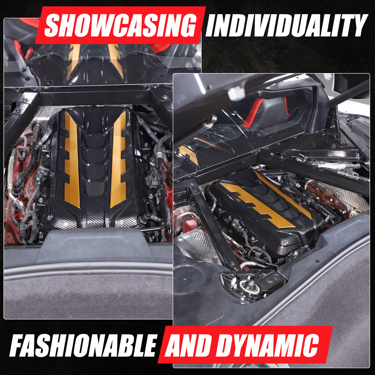 Black Engine Bay Panel Cover Trim in Edge Yellow For Corvette C8 2020-26 US 19